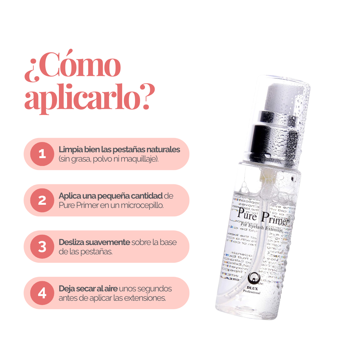 Pure Primer DLUX Preparador Extensiones Pestañas Limpieza Profesional Adhesión Alta Calidad