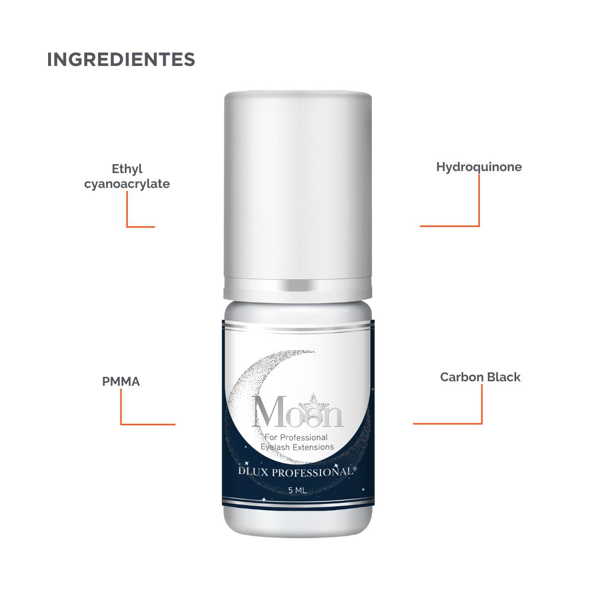 Botella de Moon Adhesive DLUX Universe de 3 ml / 5 ml, adhesivo negro de alta gama para extensiones de pestañas, envase profesional con gotero