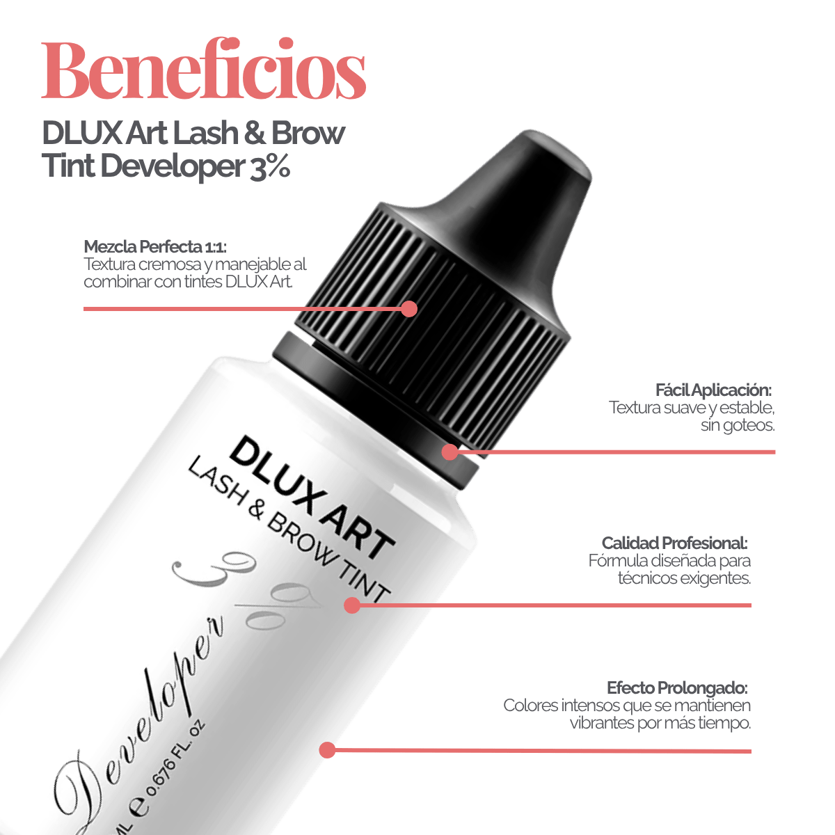 DLUX Art Lash & Tinte Developer 3%, Activador de tinte para cejas y pestañas - Dlux Professional ®