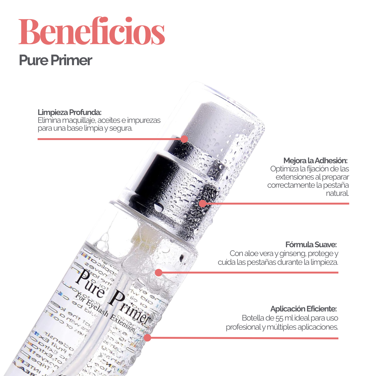 Pure Primer DLUX Preparador Extensiones Pestañas Limpieza Profesional Adhesión Alta Calidad