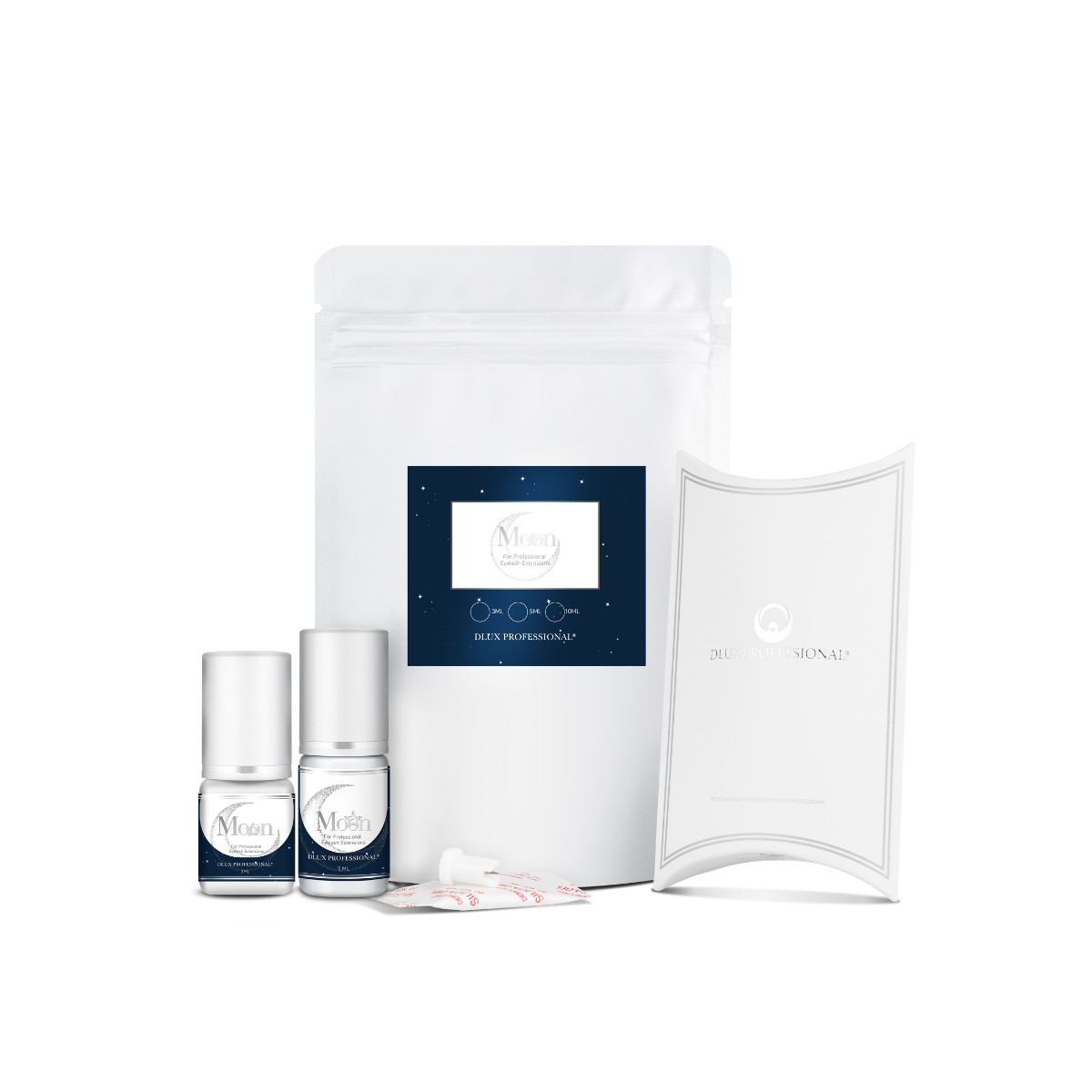 “Botella de Moon Adhesive DLUX Universe de 3 ml / 5 ml, adhesivo negro de alta gama para extensiones de pestañas, envase profesional con gotero
