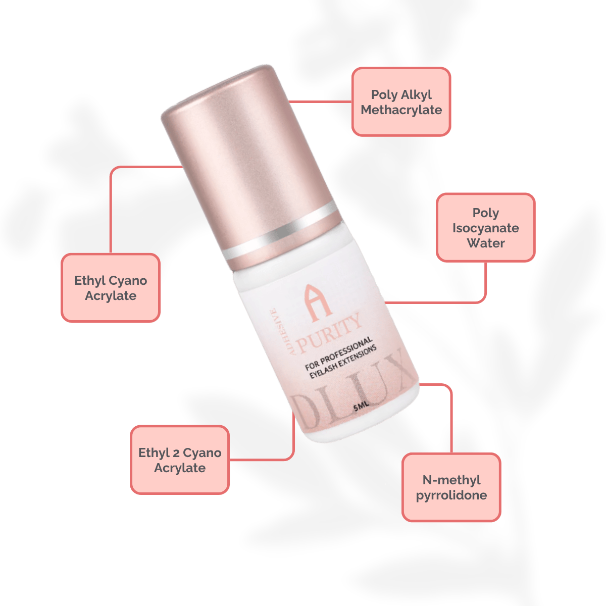 Adhesivo de extensiones de pestañas Purity Alpha Dlux Professional; envase negro de 3 ml/5 ml; destaca por secado ultra rápido, alta retención y fórmula profesional perfecta para volumen y mega volumen